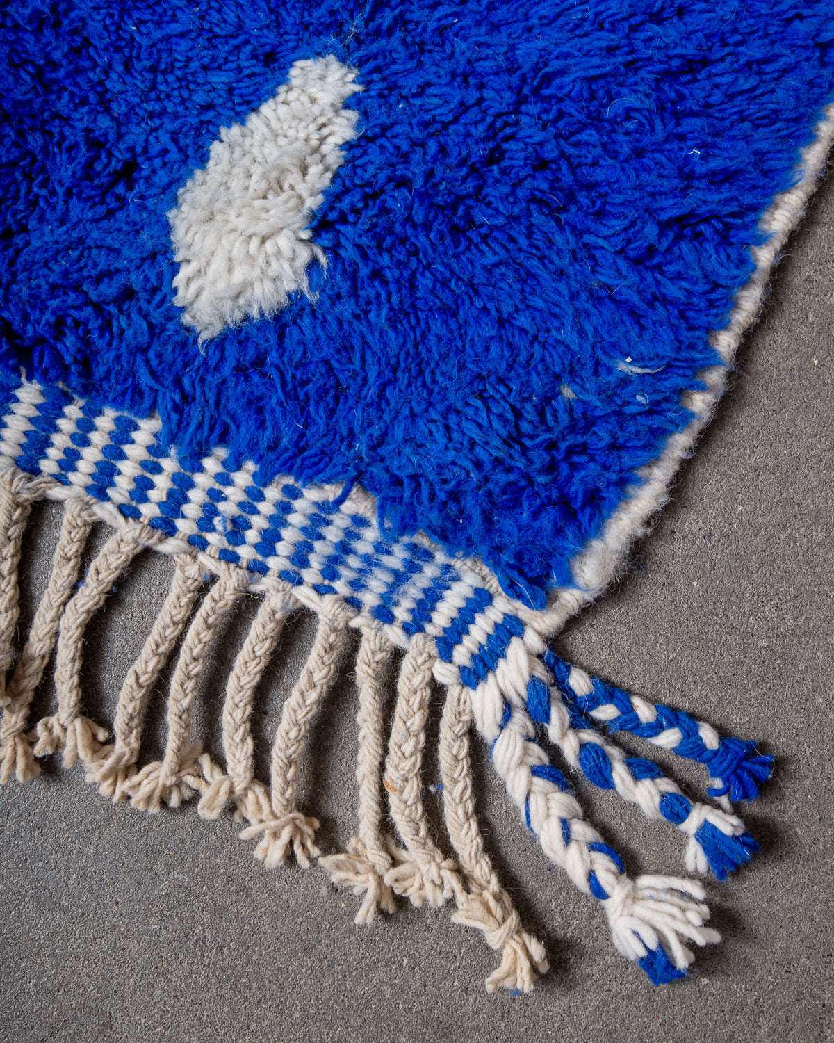 Modern, designer, handcrafted Berber rug from Morocco. Beniourain carpet with beautiful colours and patterns and fluffy wool texture.